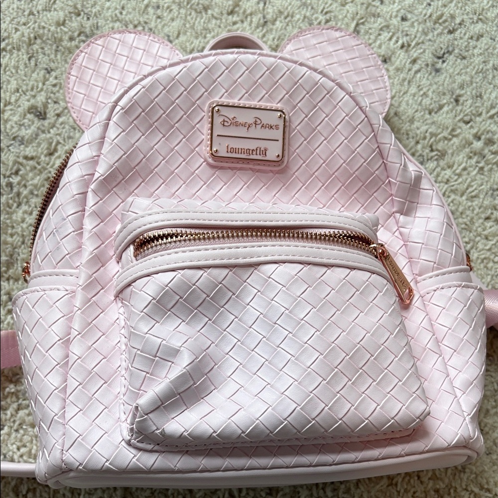 Loungefly Pink Woven Backpack with Ear Accents